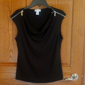 Zipper shoulder draped blouse